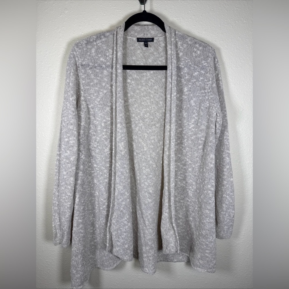 Eileen Fisher Linen Cotton Open Front Cardigan Medium Cream Coastal Beach